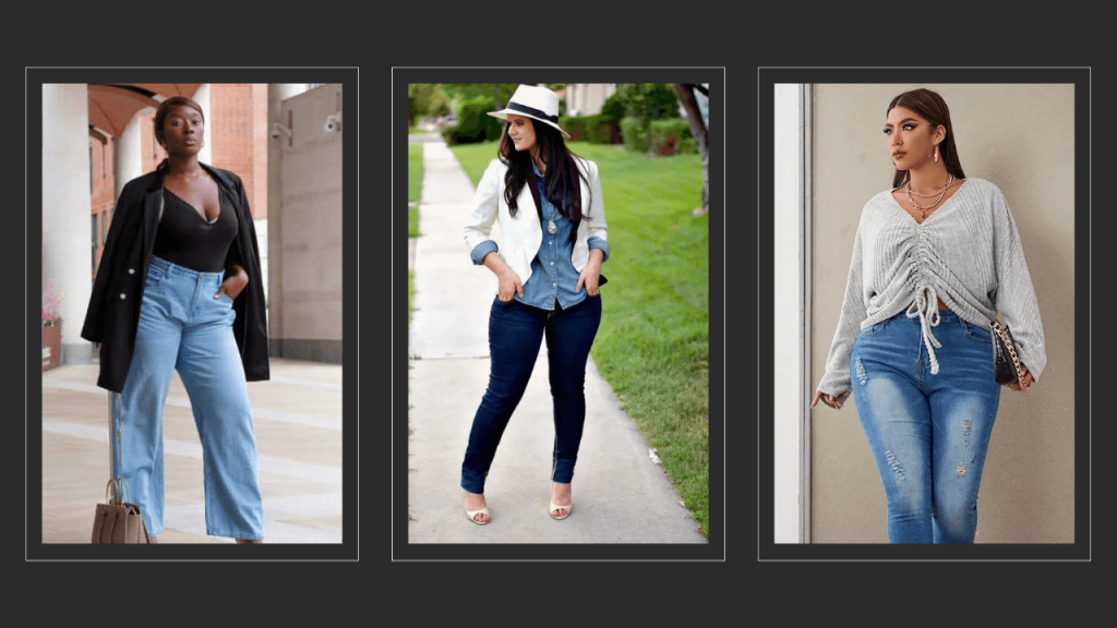 A collage of casual chic styles for short curvy women